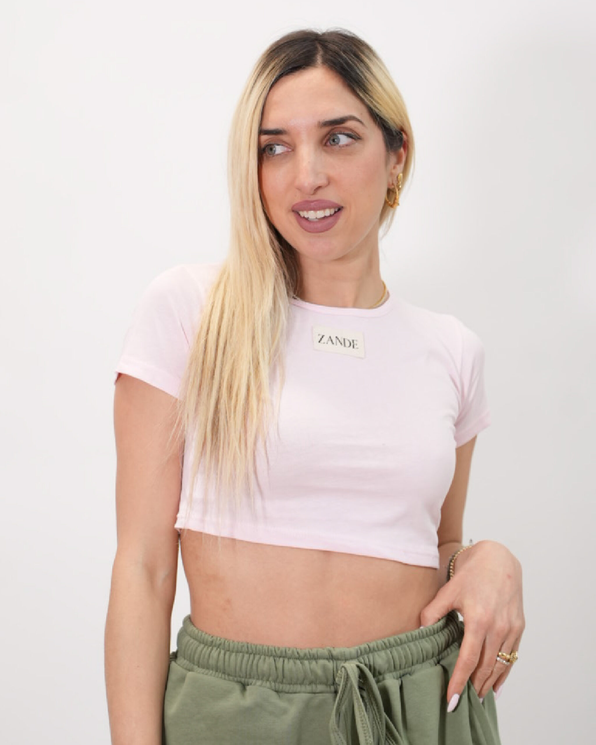 ZSS2646-PINK Ermarathon short sleeve crop top - Image 1