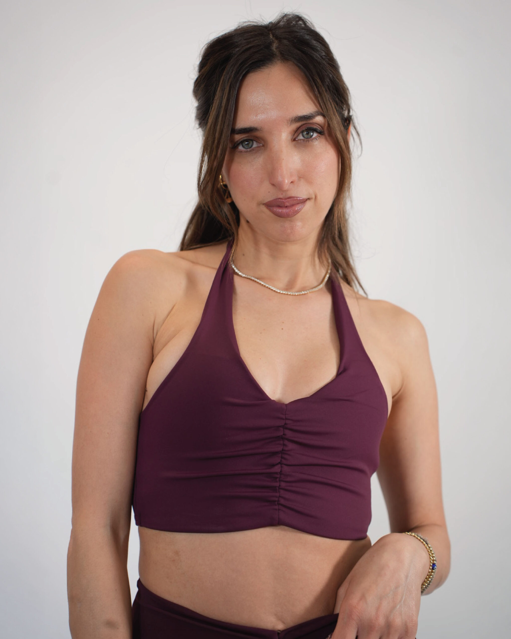 AN121-1-BURGUN-BURGUNDY_1 Cherry halter padded bralette - Image 1