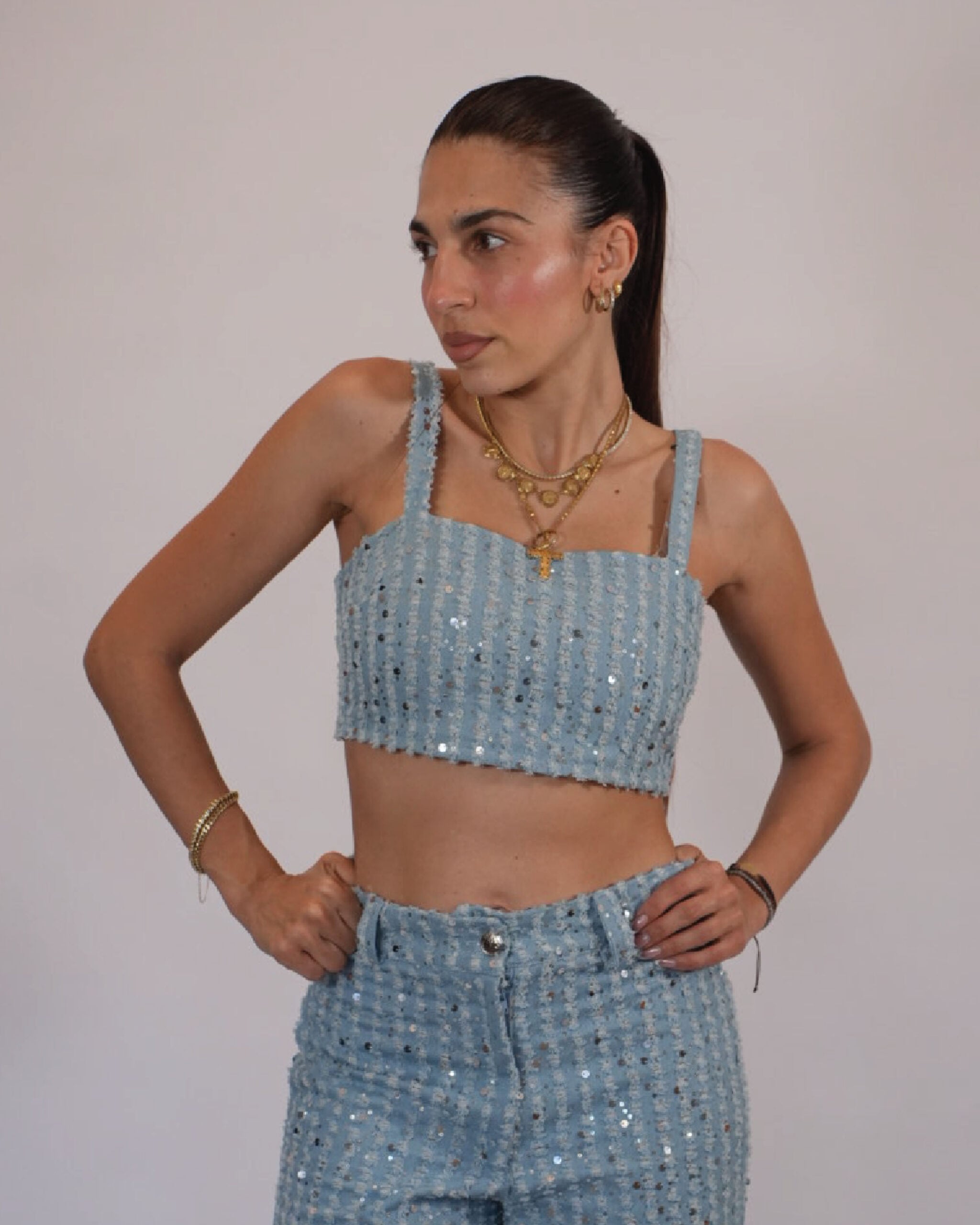 AN76-1-BLUE Irida denim bralette - Image 1