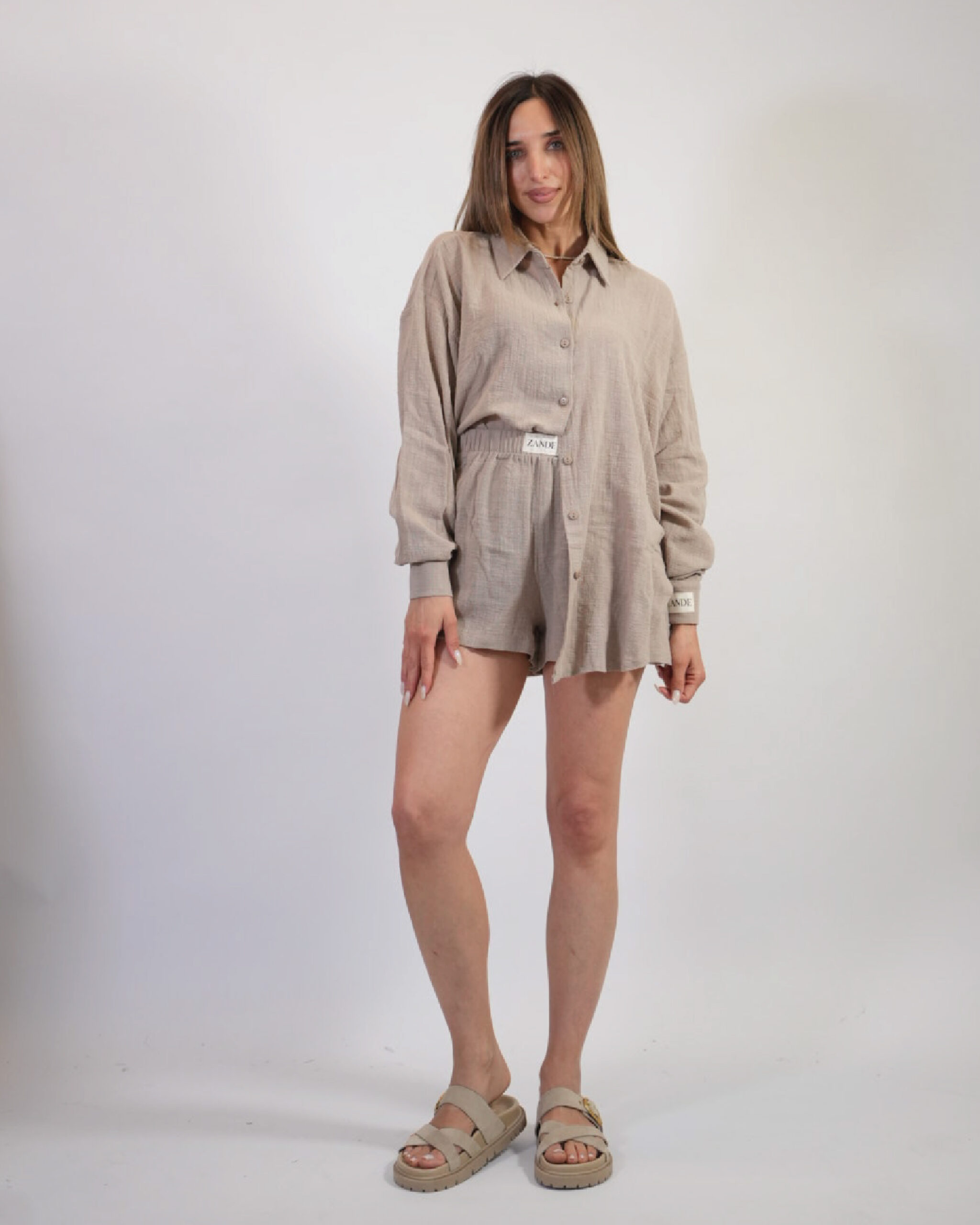 AN125-BEIGE Ilaria linen short set - Image 1