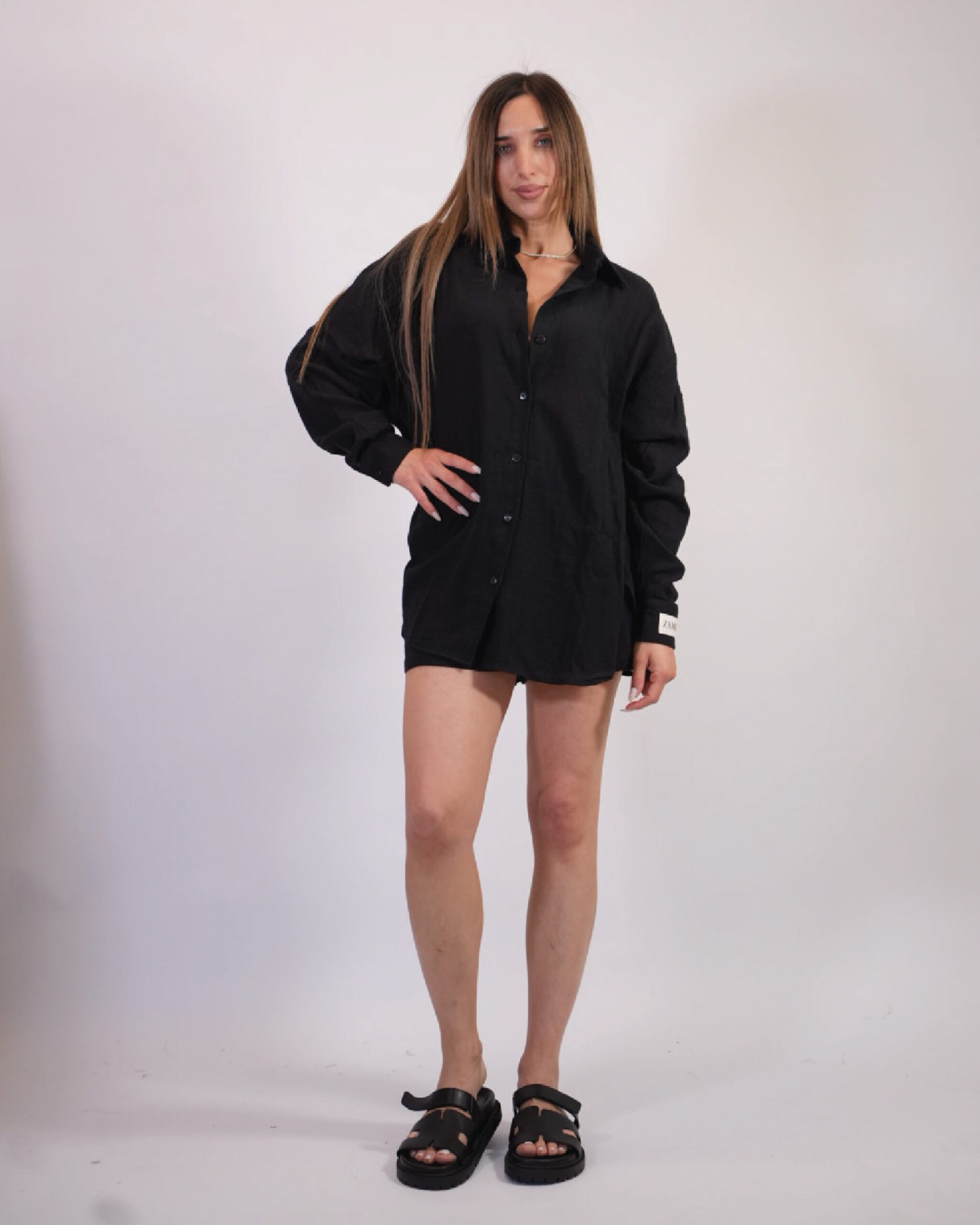 AN125-BLK Ilaria linen short set - Image 1