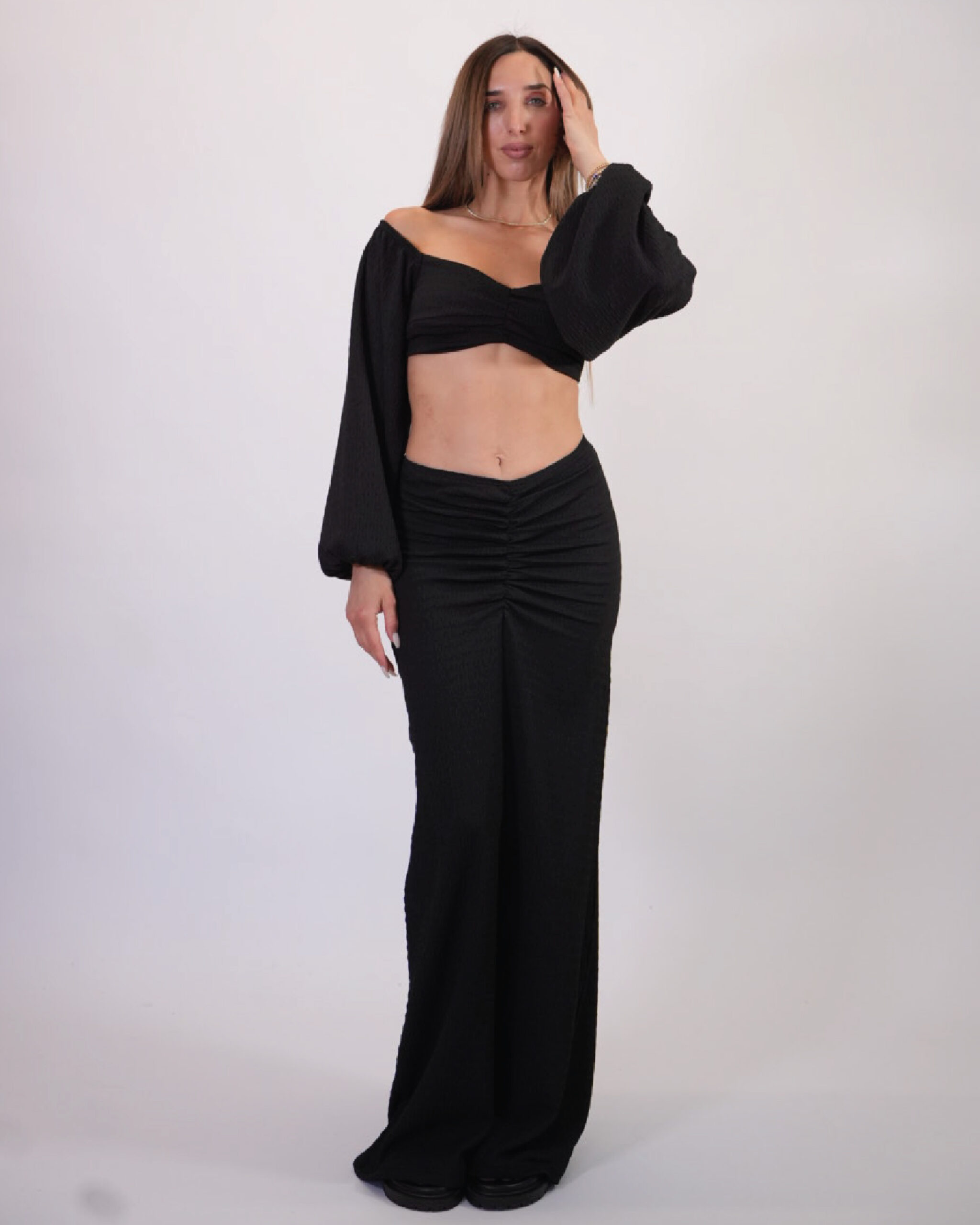 AN127-BLK Oriana set crop top skirt - Image 1