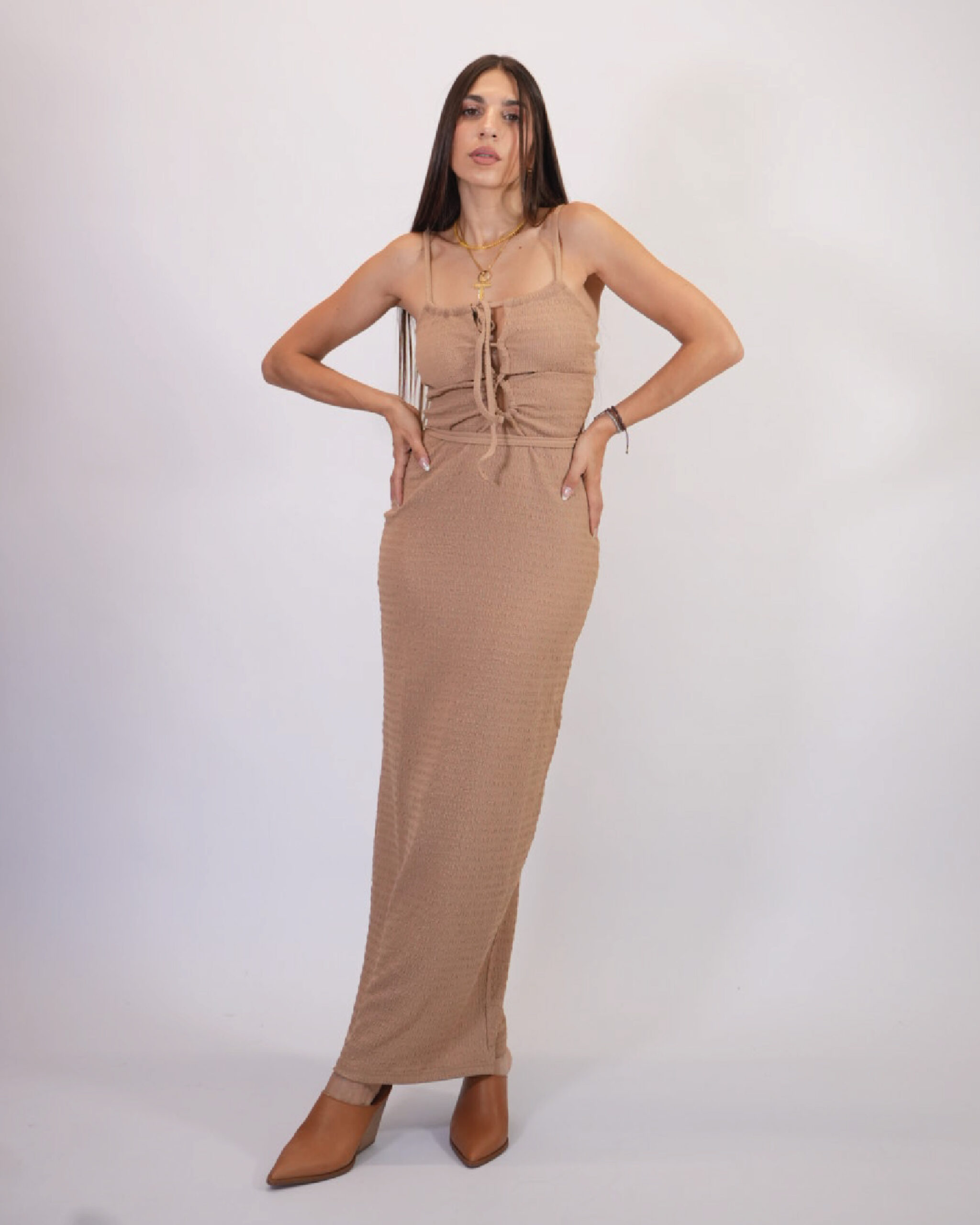 AN142-BEIGE Oriana maxi dress - Image 1
