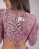 Pink Zebra Long Sleeve Cropped Top - Image 4