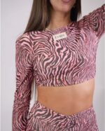 Pink Zebra Long Sleeve Cropped Top - Image 5
