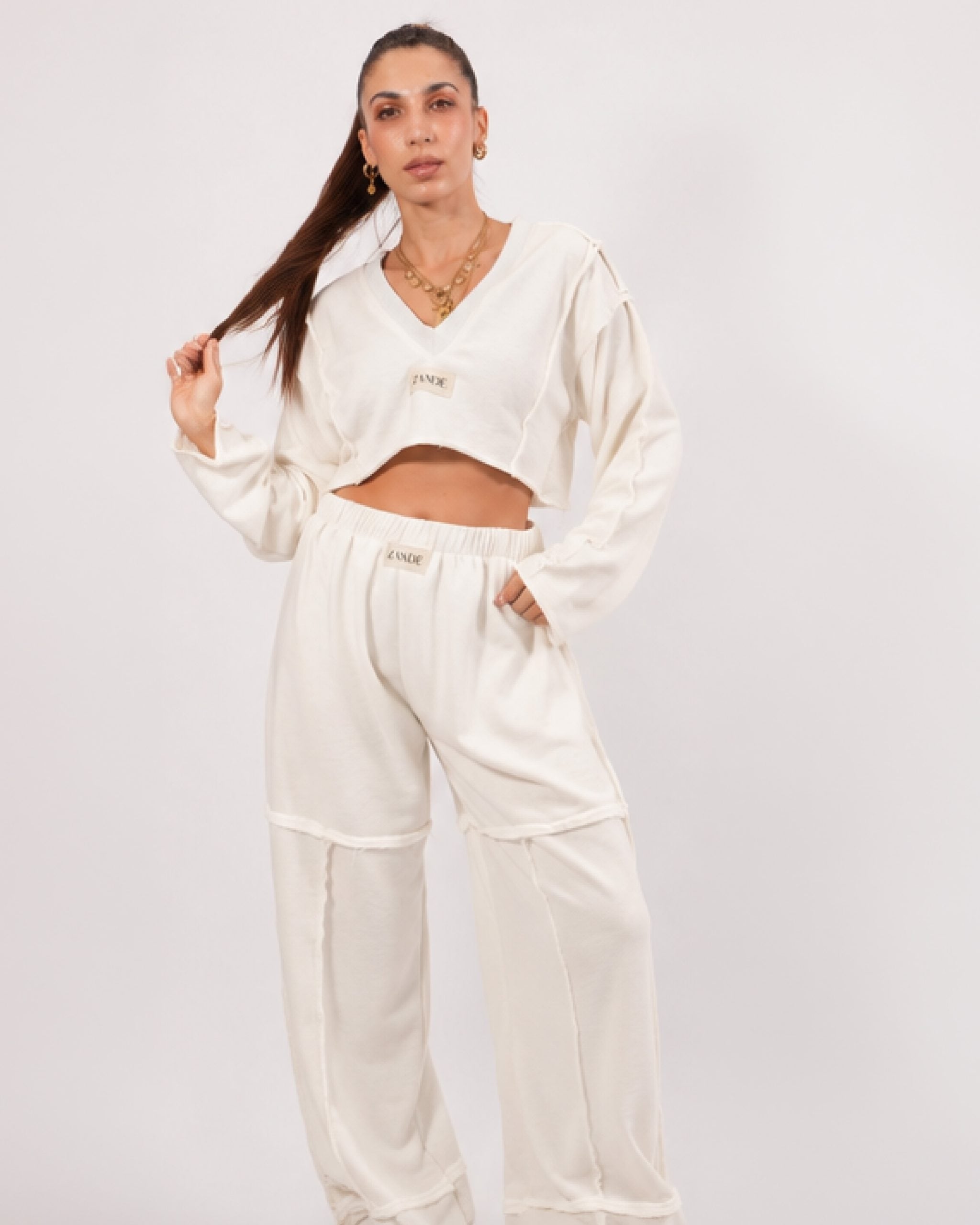 ZFW2726-WHITE Adam set crop top - Image 1