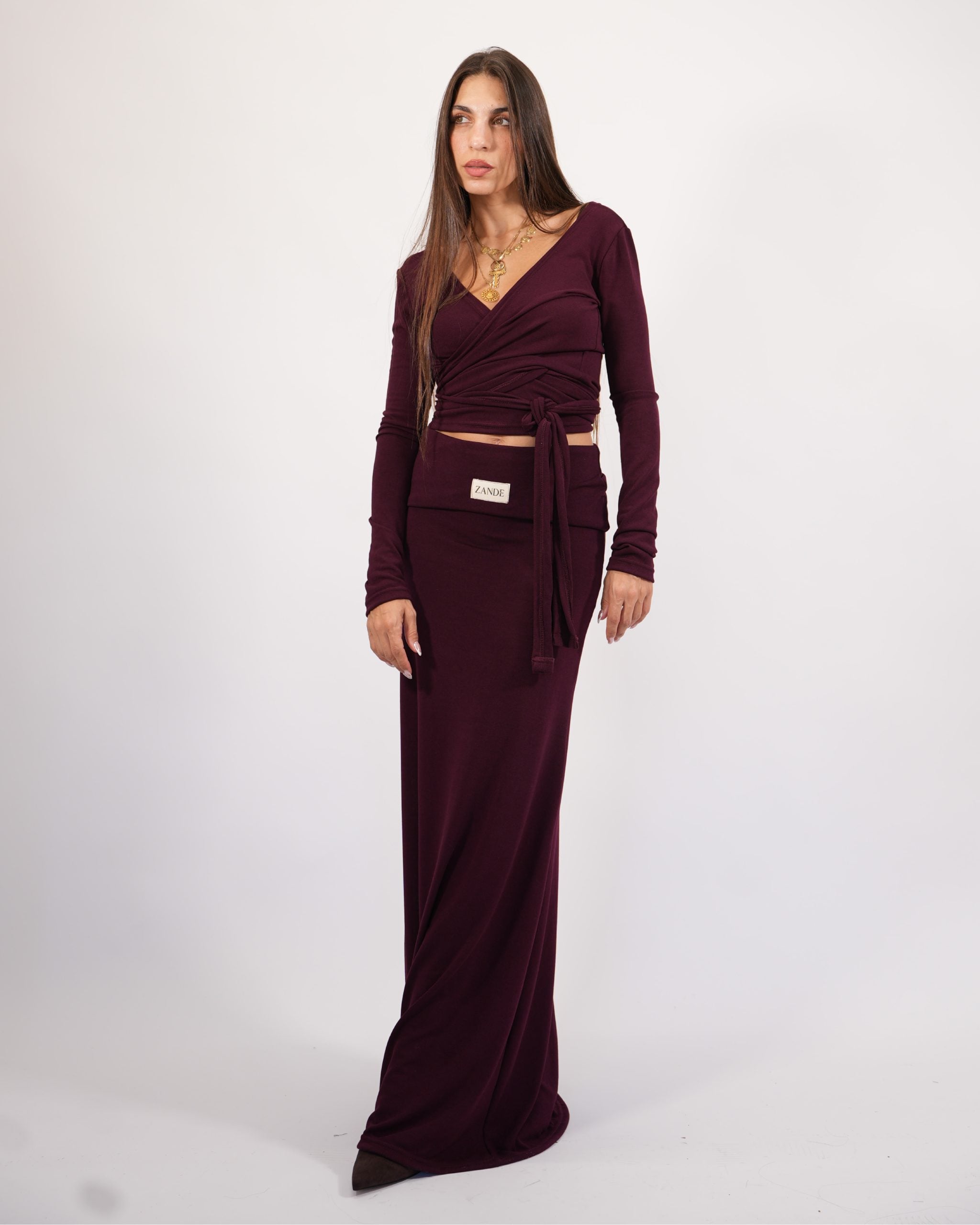 ZFW2735-BURGUN Loria wrap set with skirt - Image 1